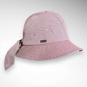 BETMAR‎ Women's Knotted Cotton Cloche Hat Red Houndstooth | EUC